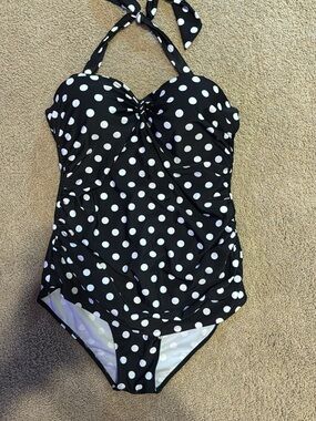 Classic Black & White Polka Dot Kids' One-Piece Swimsuit